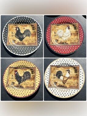 Sakura Rooster Decorative Plates Set of 4 - with hanging hardware